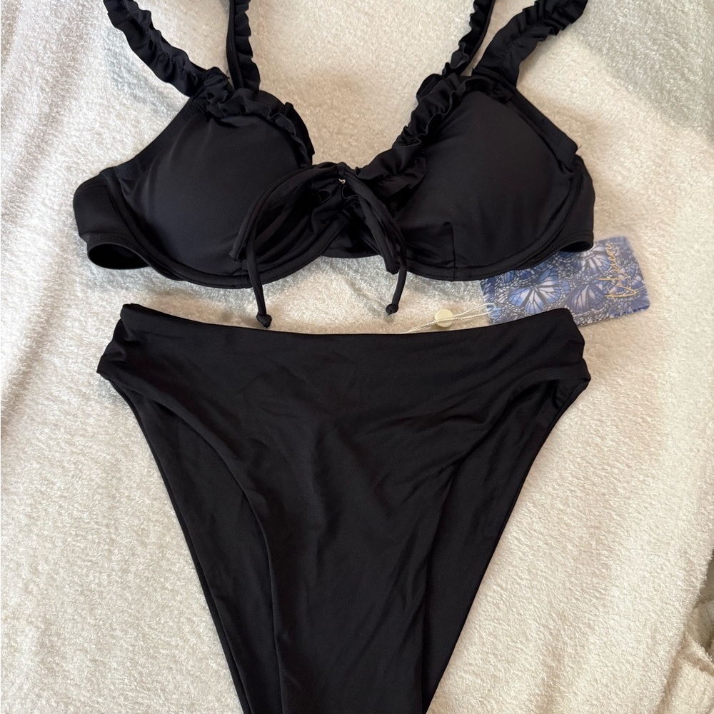 Black Ruffled Bikini Set